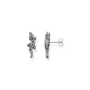 Ear studs Crocodile with stones silver blackened