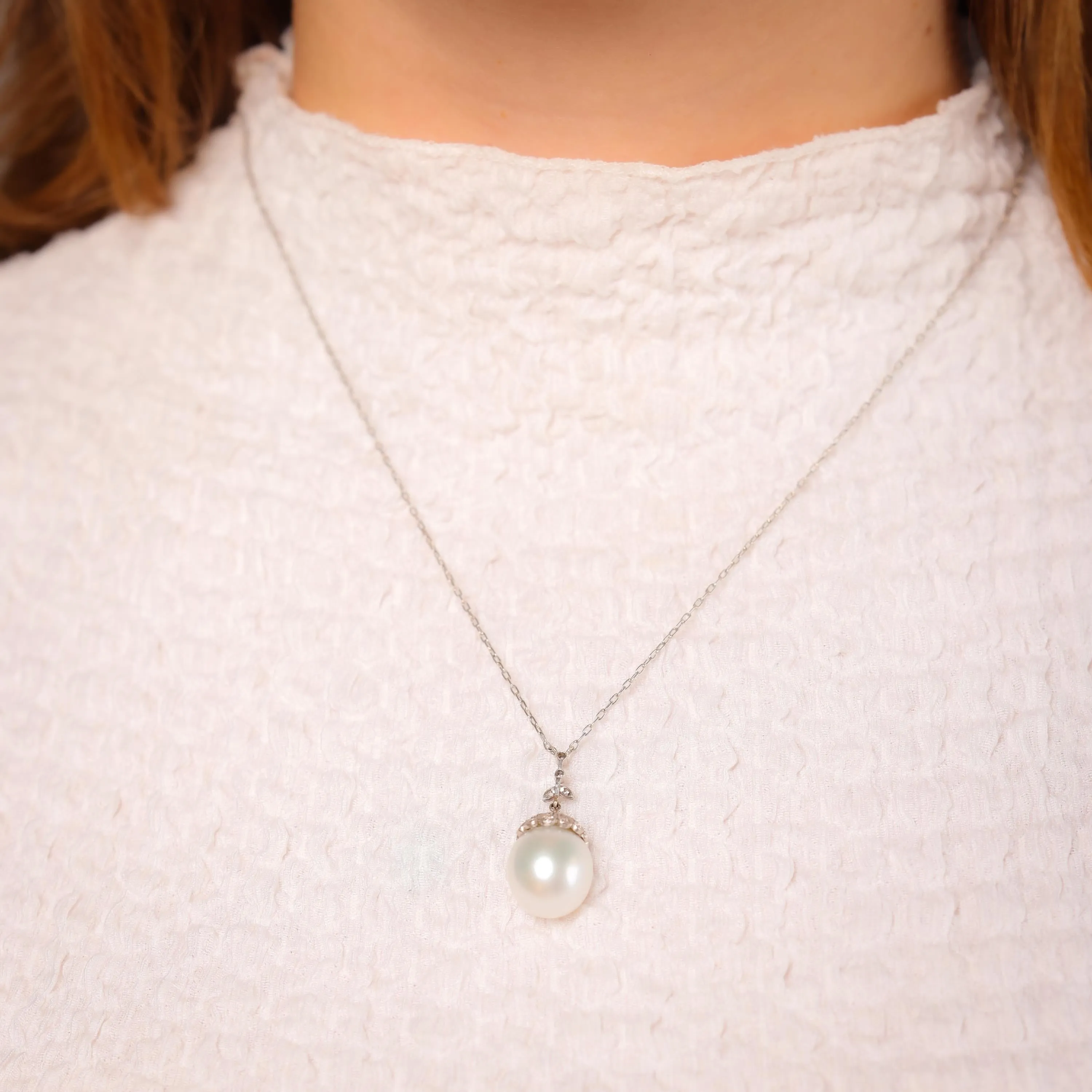 Edwardian inspired large pearl diamond platinum necklace