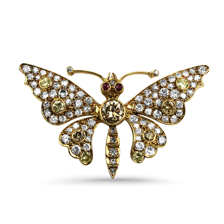 Estate 14K Yellow Gold Diamond Butterfly Brooch