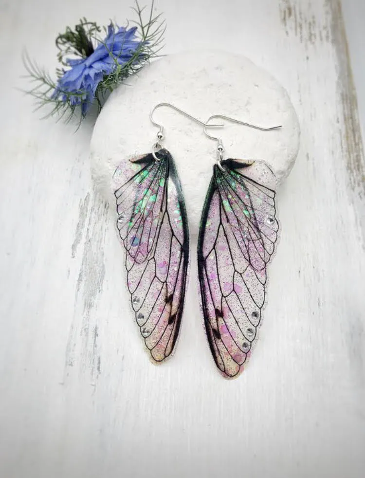 Fairy Wing Earrings - Pink Iridescent