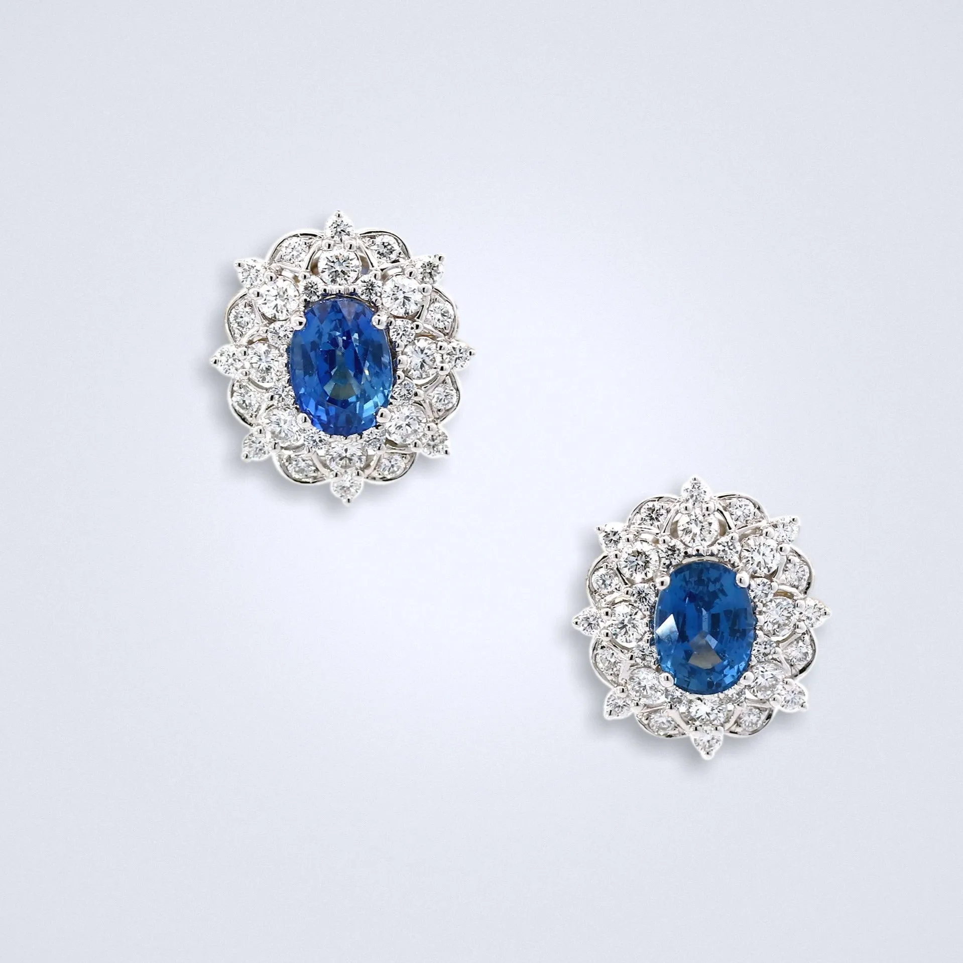 Fancy Cornflower Sapphire Diamond Earrings