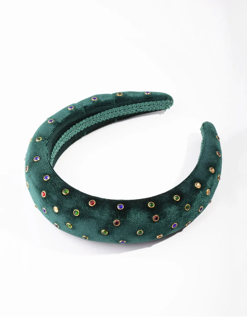 Festive Green Velvet Jewel Headband