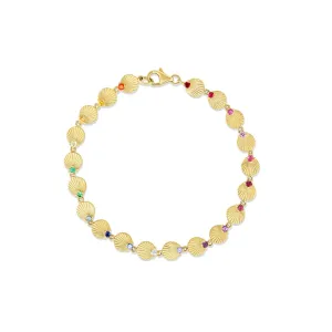 Fluted Rainbow Gemstone Shell Tennis Bracelet