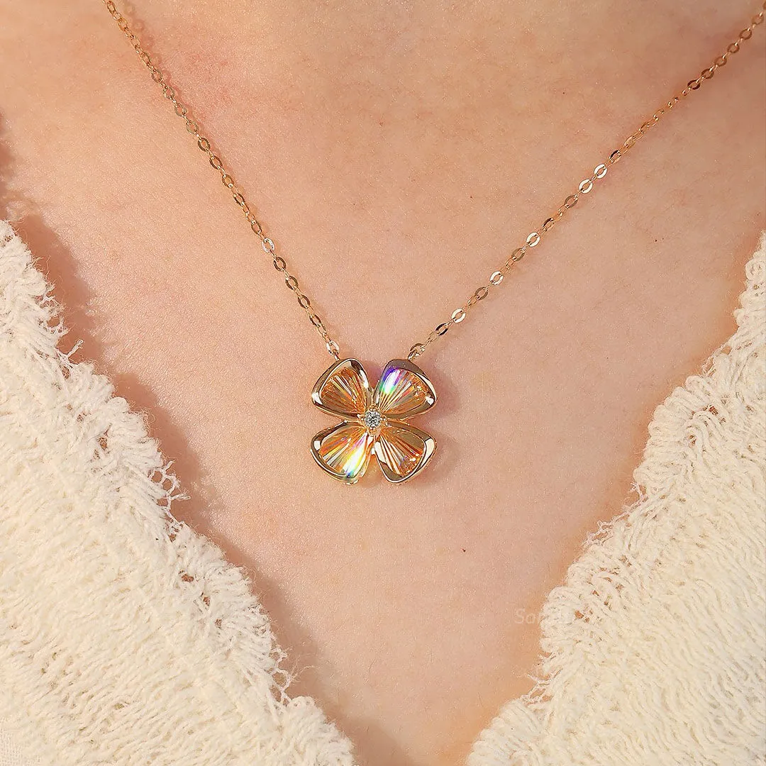 Four Leaf Good Luck Diamond Drop Necklace