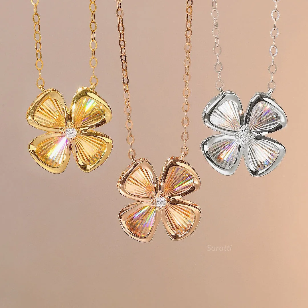 Four Leaf Good Luck Diamond Drop Necklace