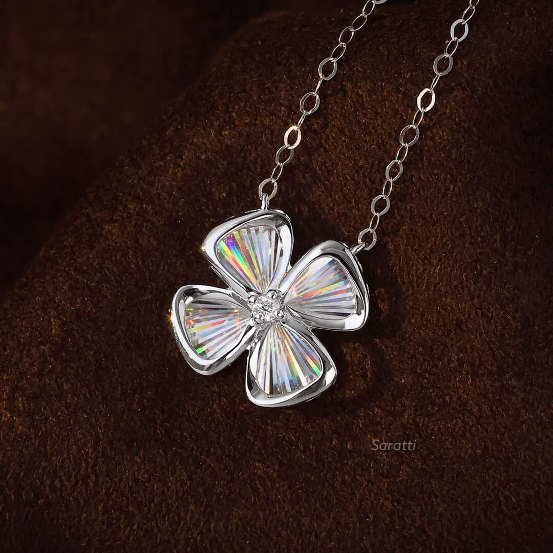 Four Leaf Good Luck Diamond Drop Necklace