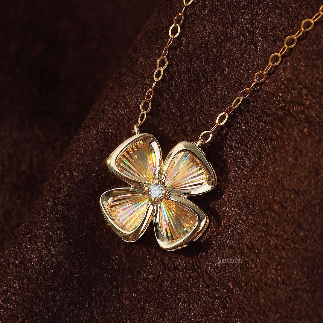 Four Leaf Good Luck Diamond Drop Necklace