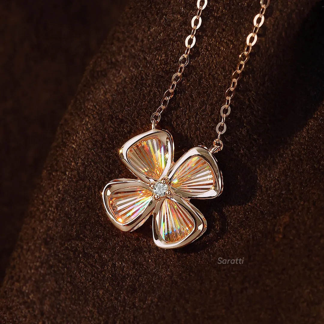 Four Leaf Good Luck Diamond Drop Necklace