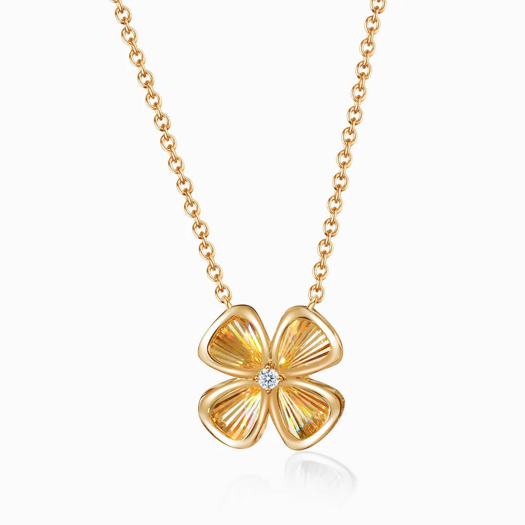 Four Leaf Good Luck Diamond Drop Necklace