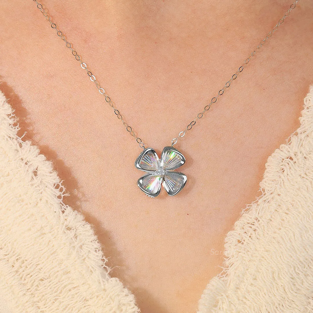 Four Leaf Good Luck Diamond Drop Necklace