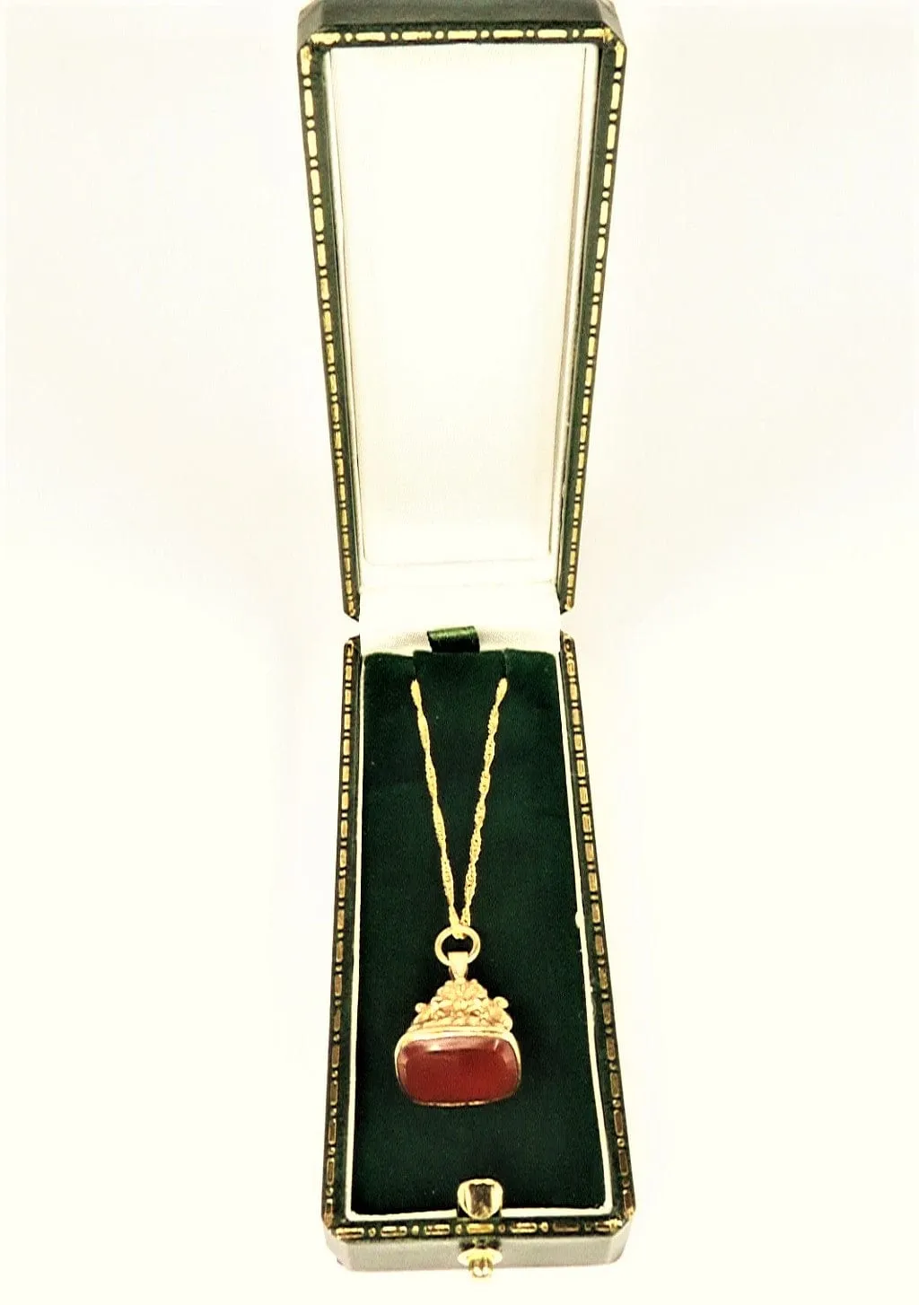 Fully Hallmarked Antique Victorian 9ct Gold And Carnelian Fob 1861 With Ornate 18 Inch Chain