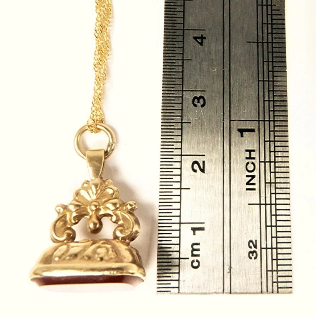 Fully Hallmarked Antique Victorian 9ct Gold And Carnelian Fob 1861 With Ornate 18 Inch Chain