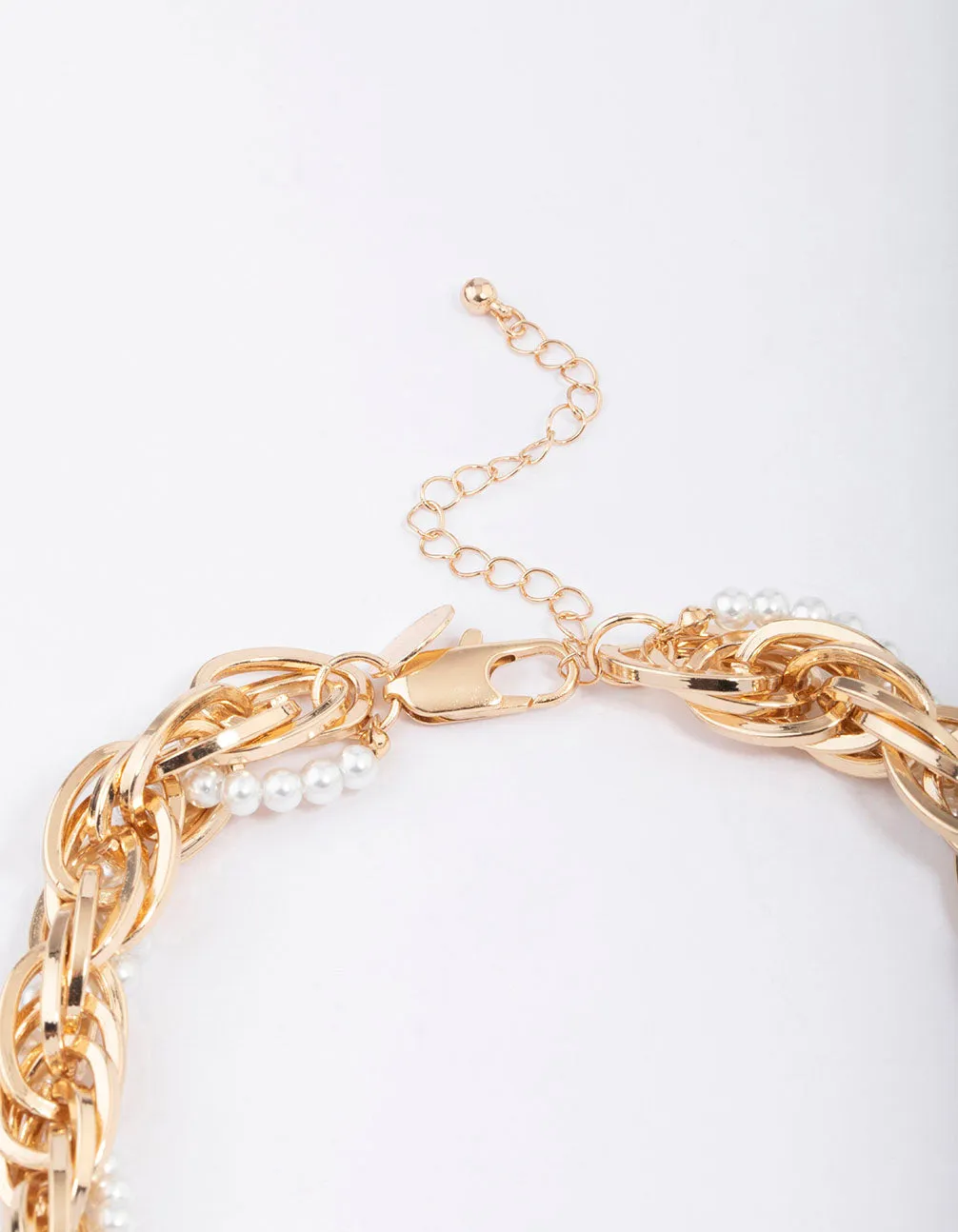 Gold Chunky Wavy Pearl Chain Necklace