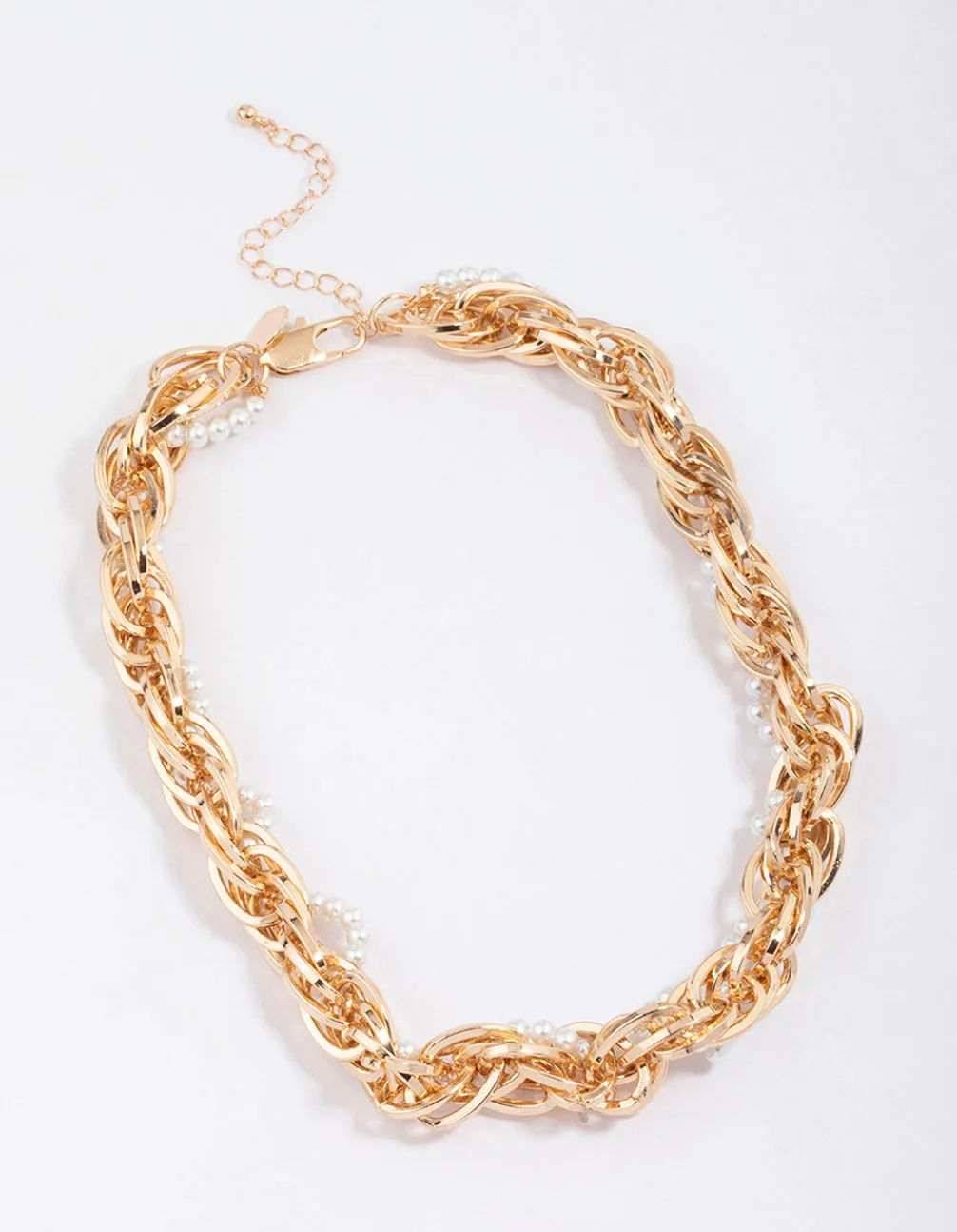 Gold Chunky Wavy Pearl Chain Necklace