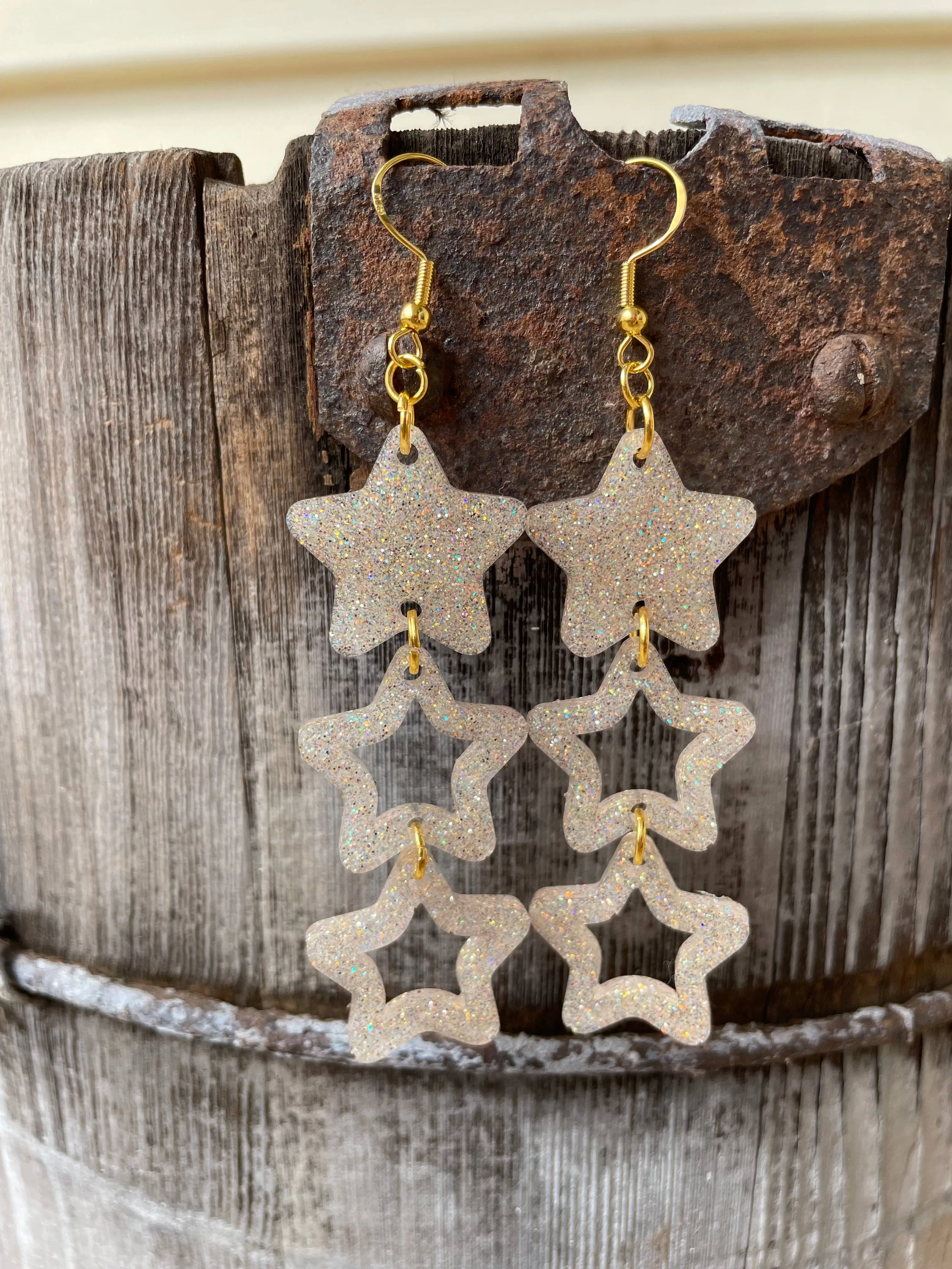 Gold Glitter Star Dangle Earrings