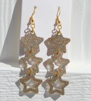 Gold Glitter Star Dangle Earrings