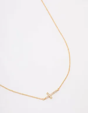 Gold Plated Diamante Cross Fine Pendant Necklace