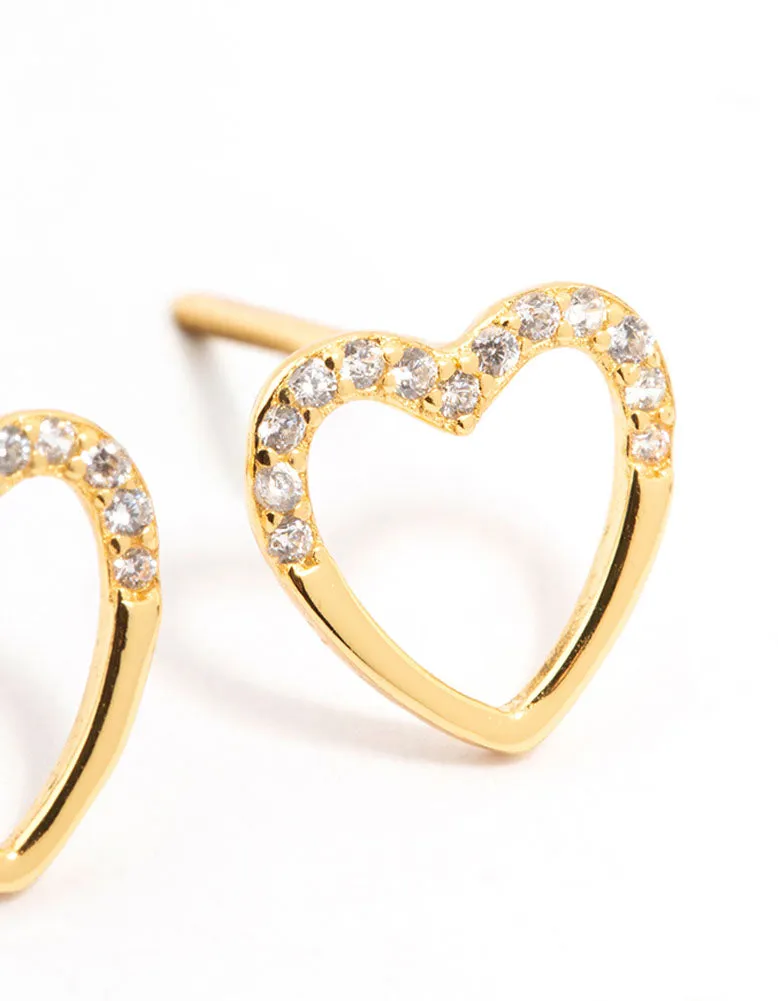 Gold Plated Sterling Silver Heart Stud Earrings