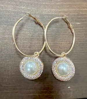 Gold rhinestone/pearl hoops