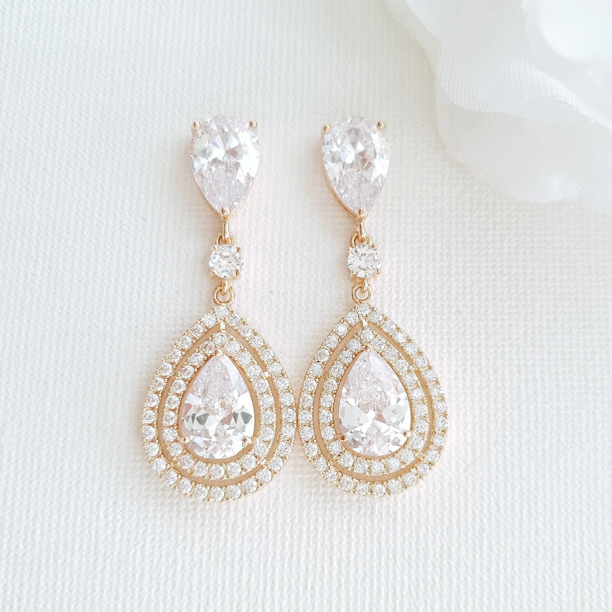 Gold Teardrop Earrings for Weddings- Joni