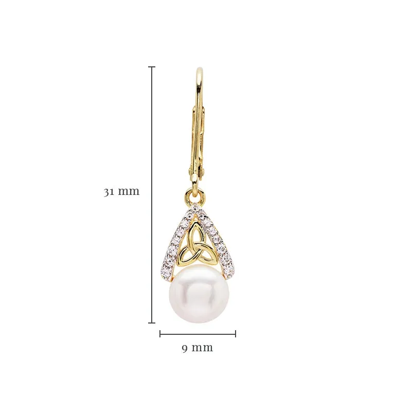 Gold Vermeil Drop Pearl Celtic Trinity Knot Earrings