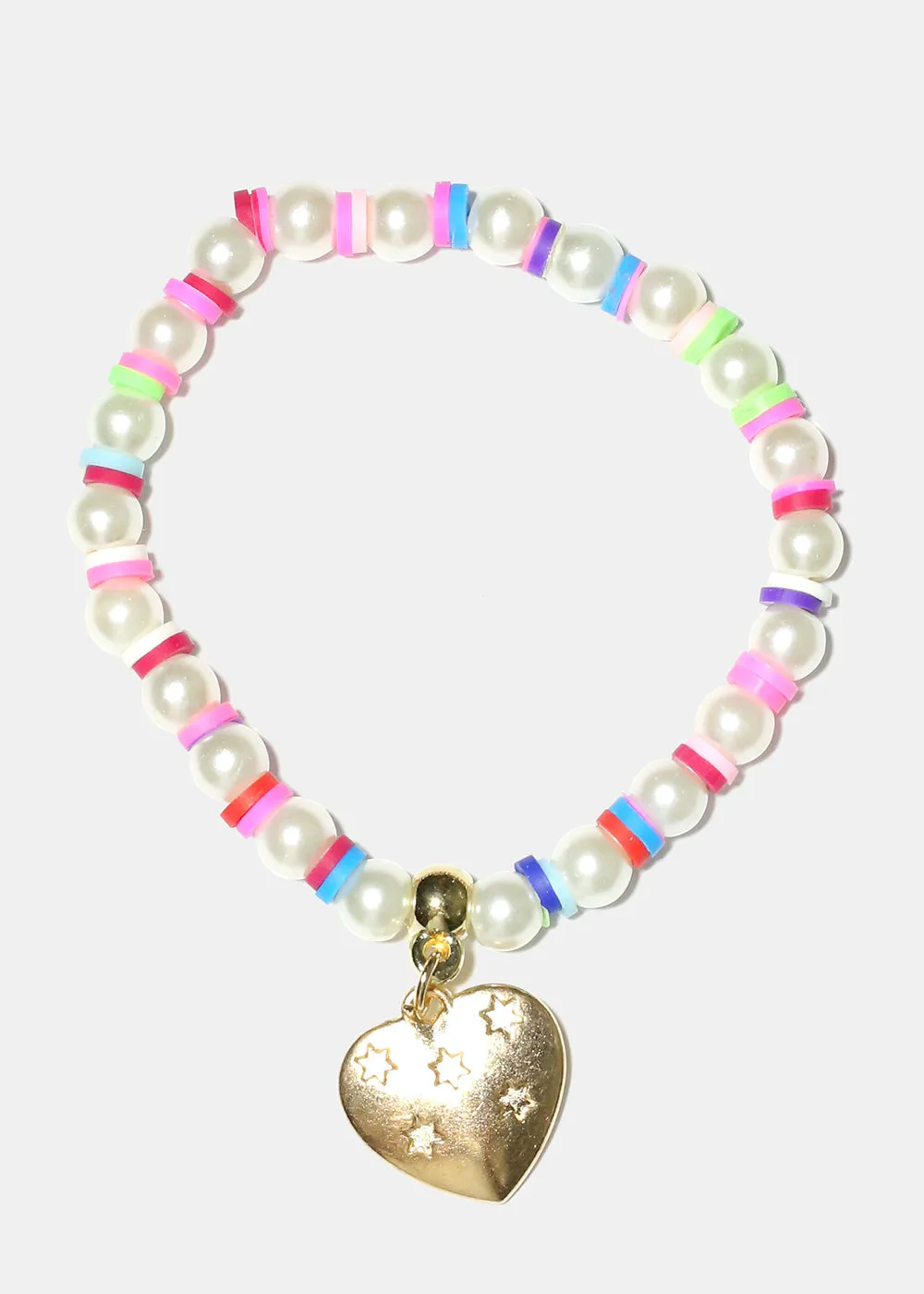 Heart Charm Pearl & Bead Bracelet