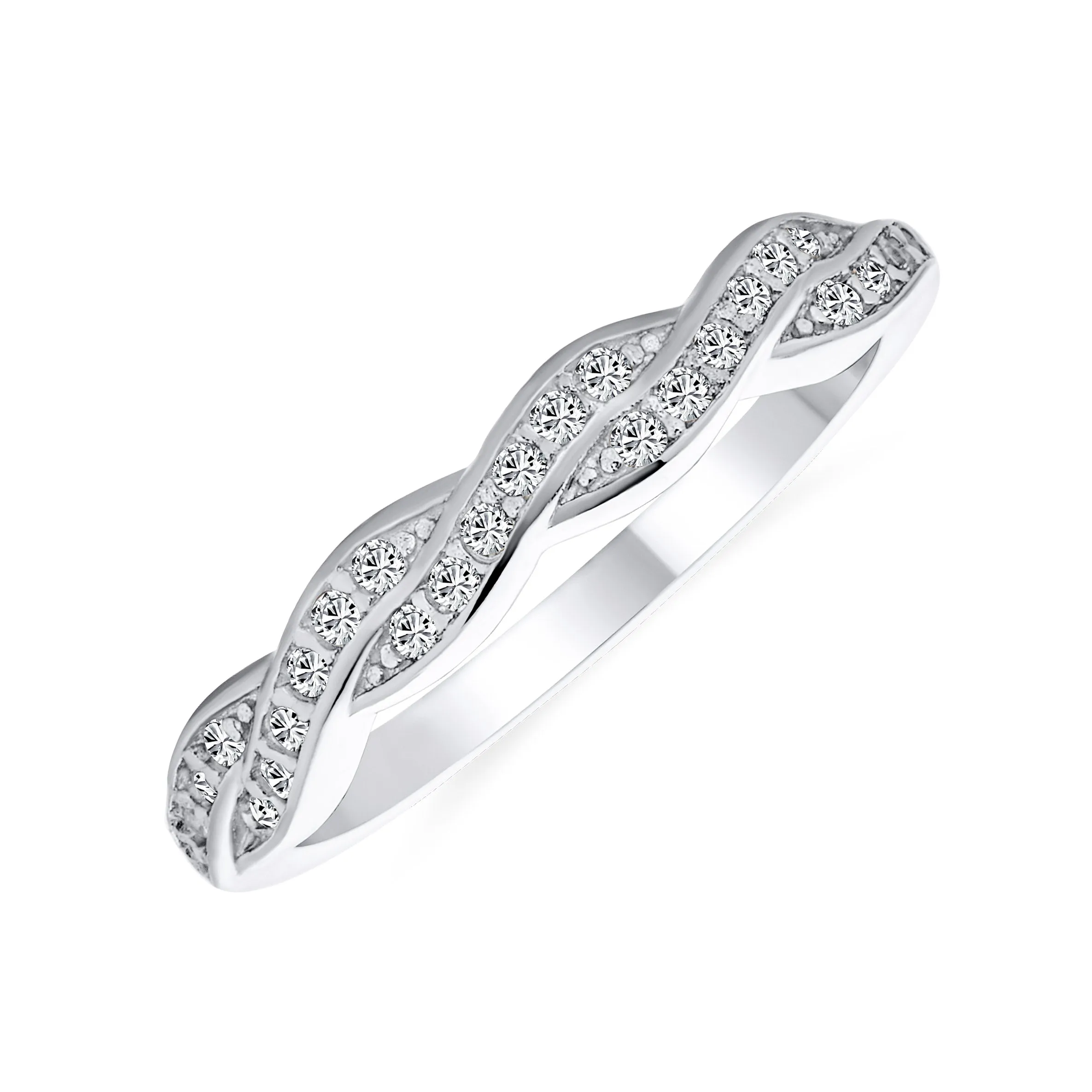 Intertwined Rope Twist Cocktail Statement Ring with CZ Pave in Sterling Silver