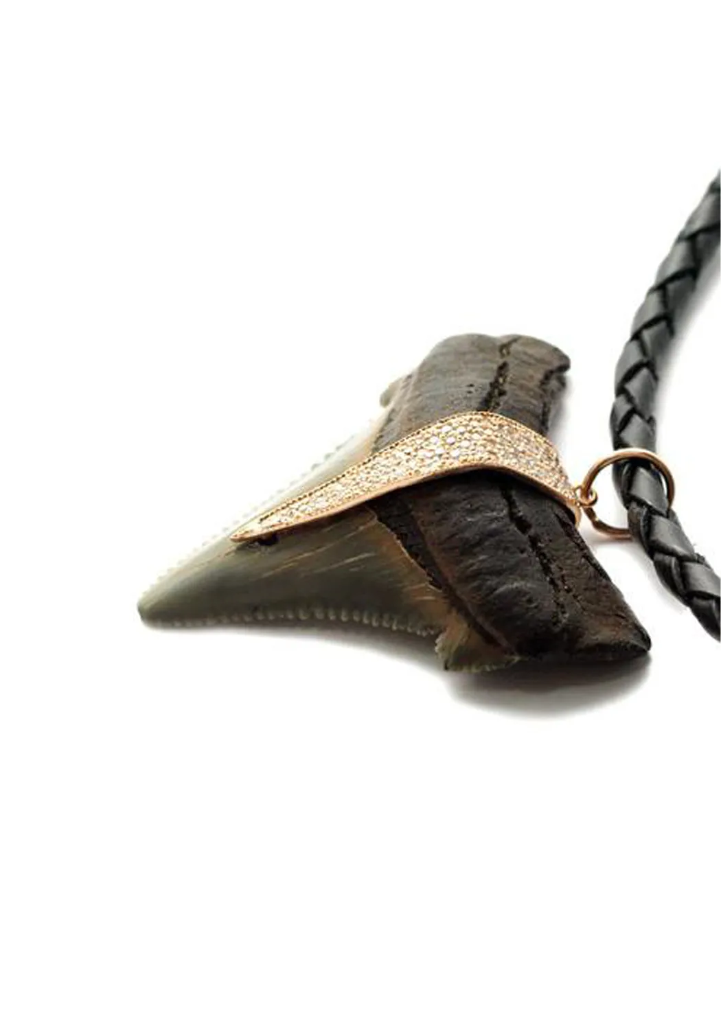 Jacquie Aiche 14KRG Diamond Shark Tooth Pendant on Leather Cord