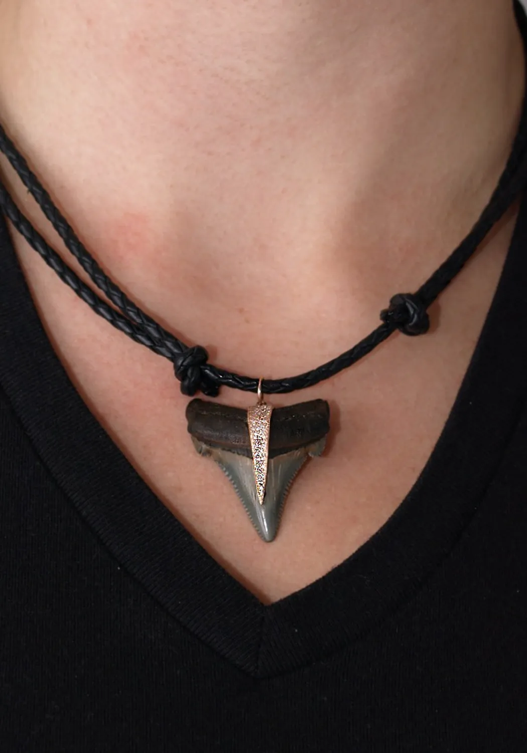 Jacquie Aiche 14KRG Diamond Shark Tooth Pendant on Leather Cord