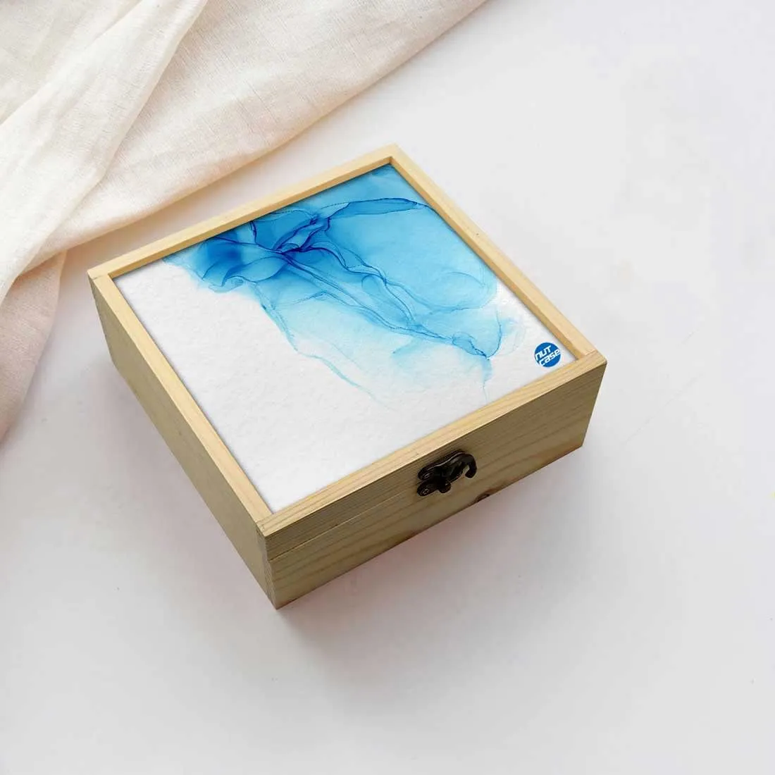 Jewellery Box Wooden Jewelry Organizer -  Blue Ink Watercolor