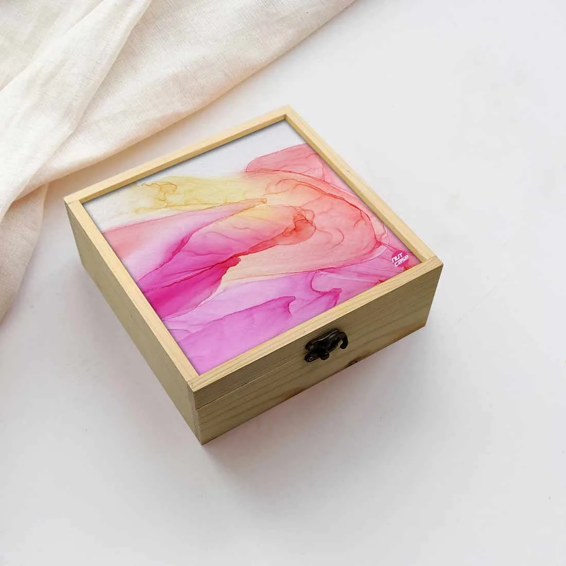 Jewellery Box Wooden Jewelry Organizer -  Pink Yellow Ink Watercolor