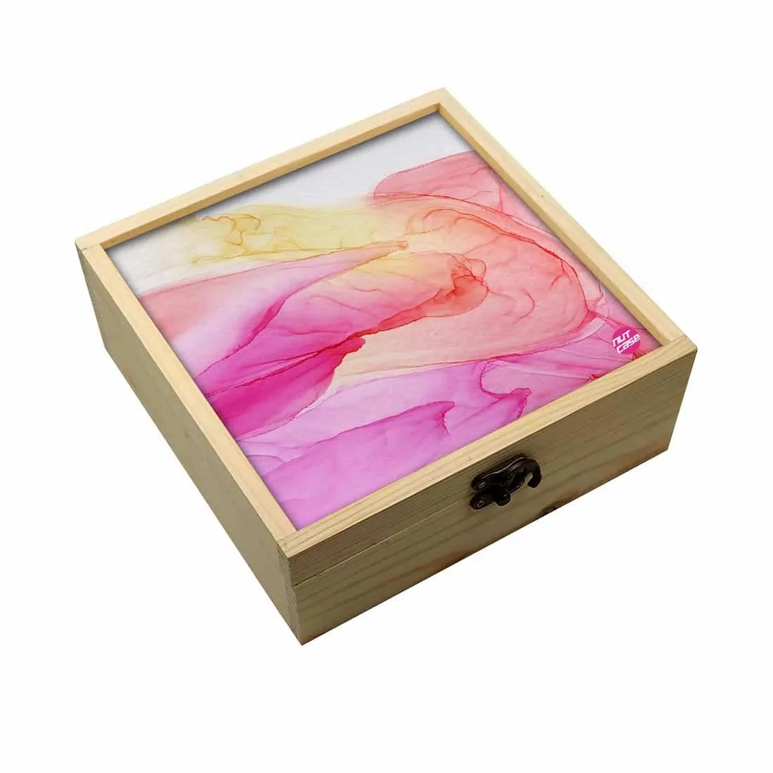 Jewellery Box Wooden Jewelry Organizer -  Pink Yellow Ink Watercolor