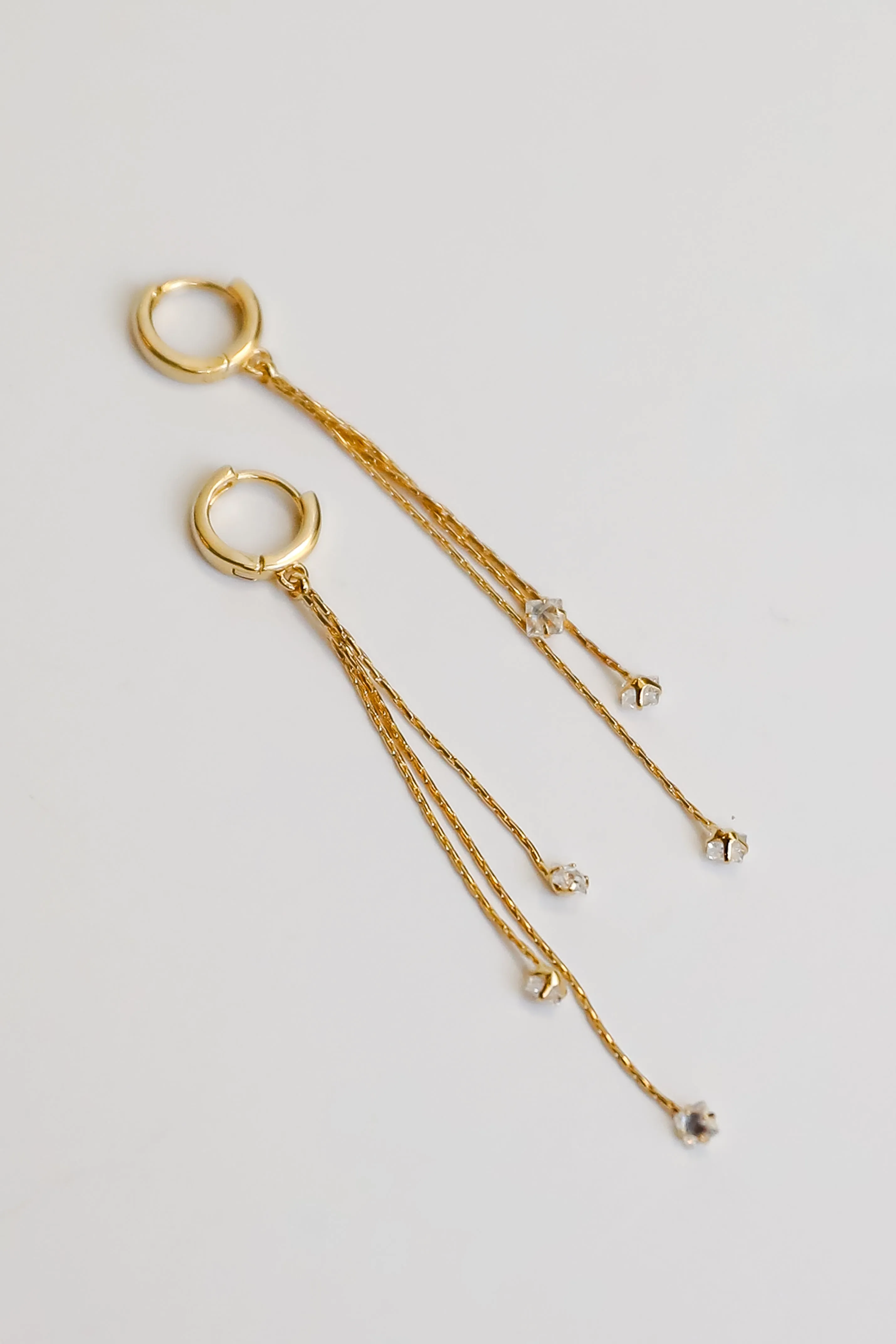 Kiara Gold Rhinestone Chain Drop Earrings