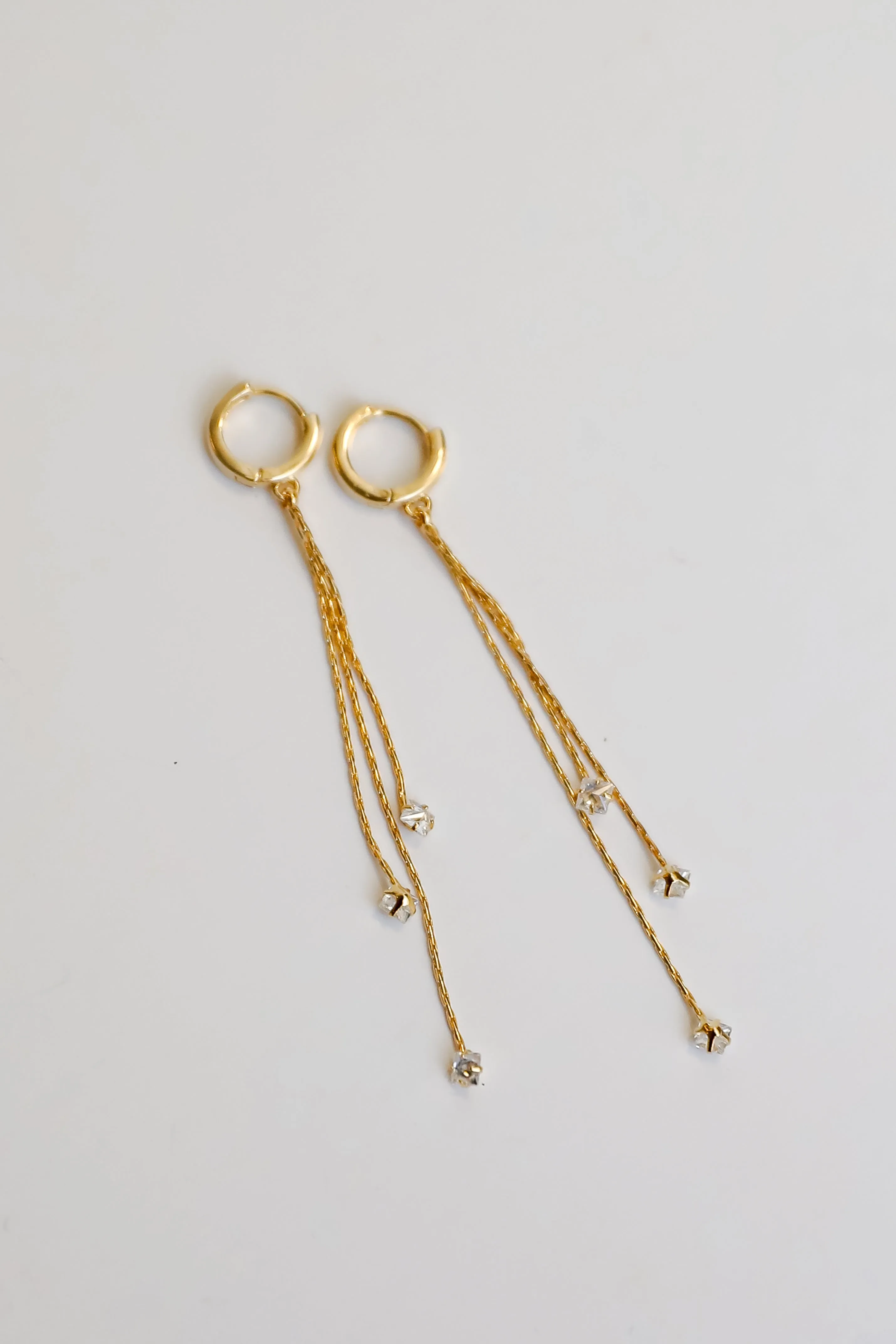 Kiara Gold Rhinestone Chain Drop Earrings