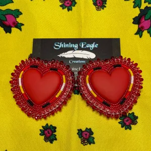 Large Red Hearts Beaded Earrings