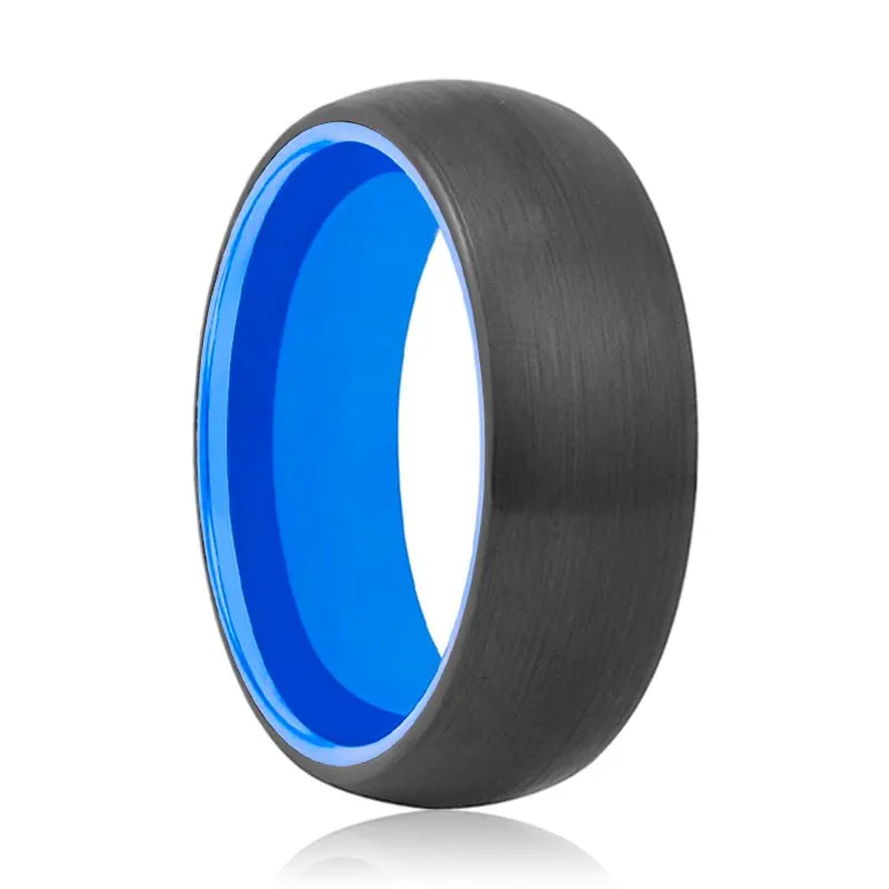 LOTUS | Blue Ring, Black Tungsten Ring, Brushed, Domed