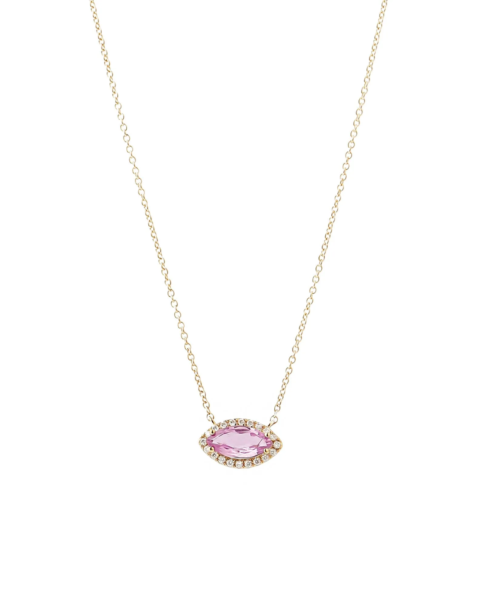 Marquise Pink Sapphire   Diamond Halo Necklace