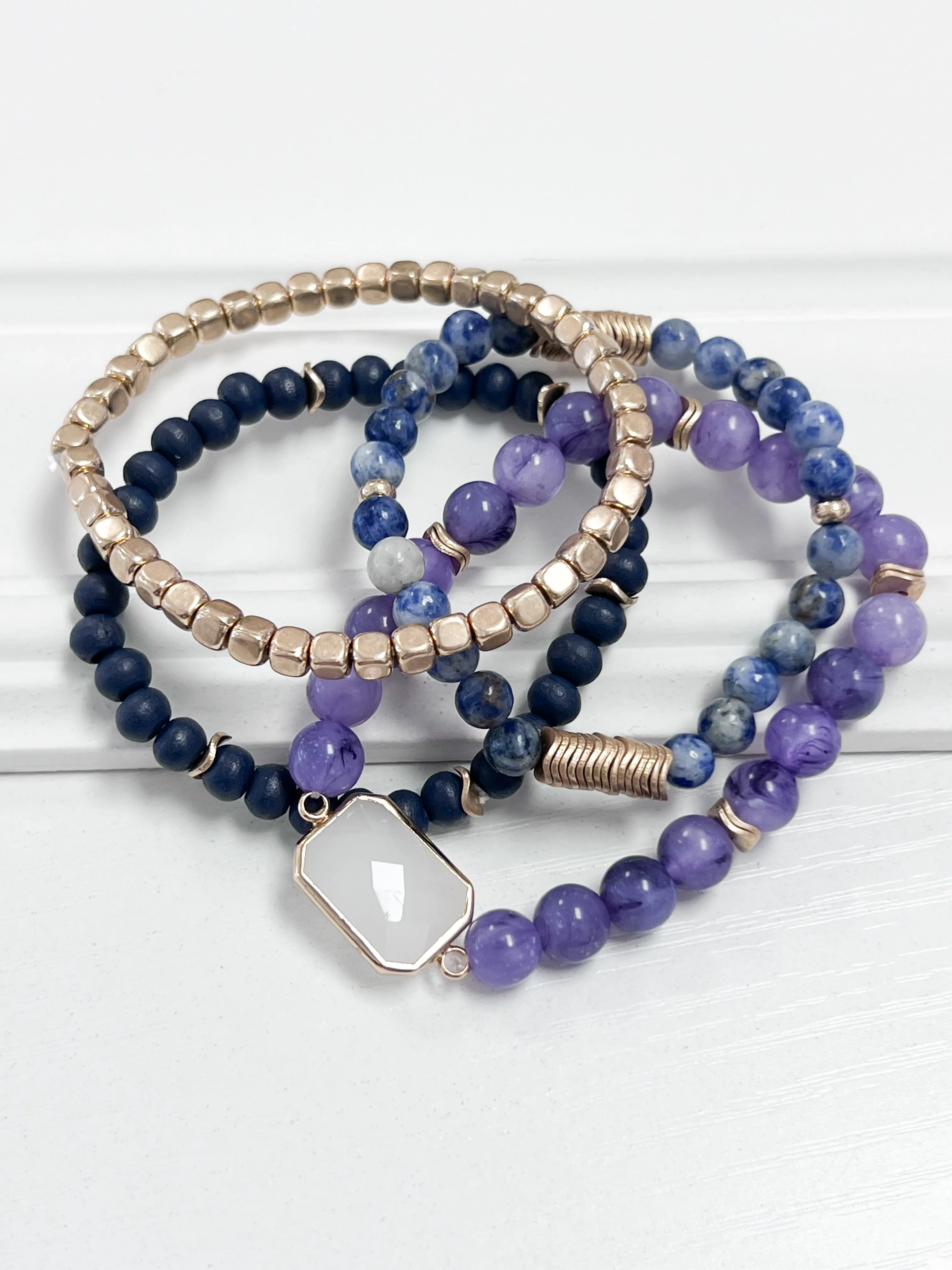 Marta - Blue & Purple Beaded Bracelet Set