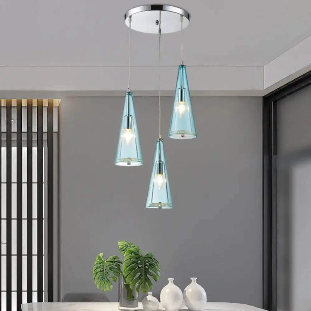 Modernist Conical Glass 3-Light Pendant - Ideal for Dining Room Ceiling