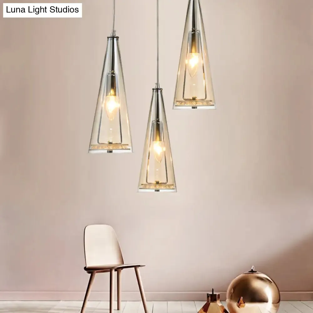 Modernist Conical Glass 3-Light Pendant - Ideal for Dining Room Ceiling