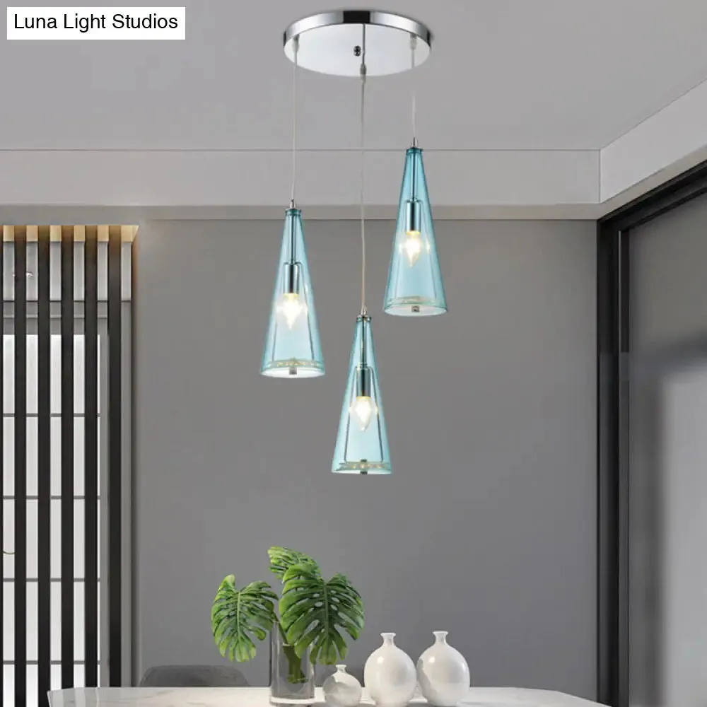 Modernist Conical Glass 3-Light Pendant - Ideal for Dining Room Ceiling