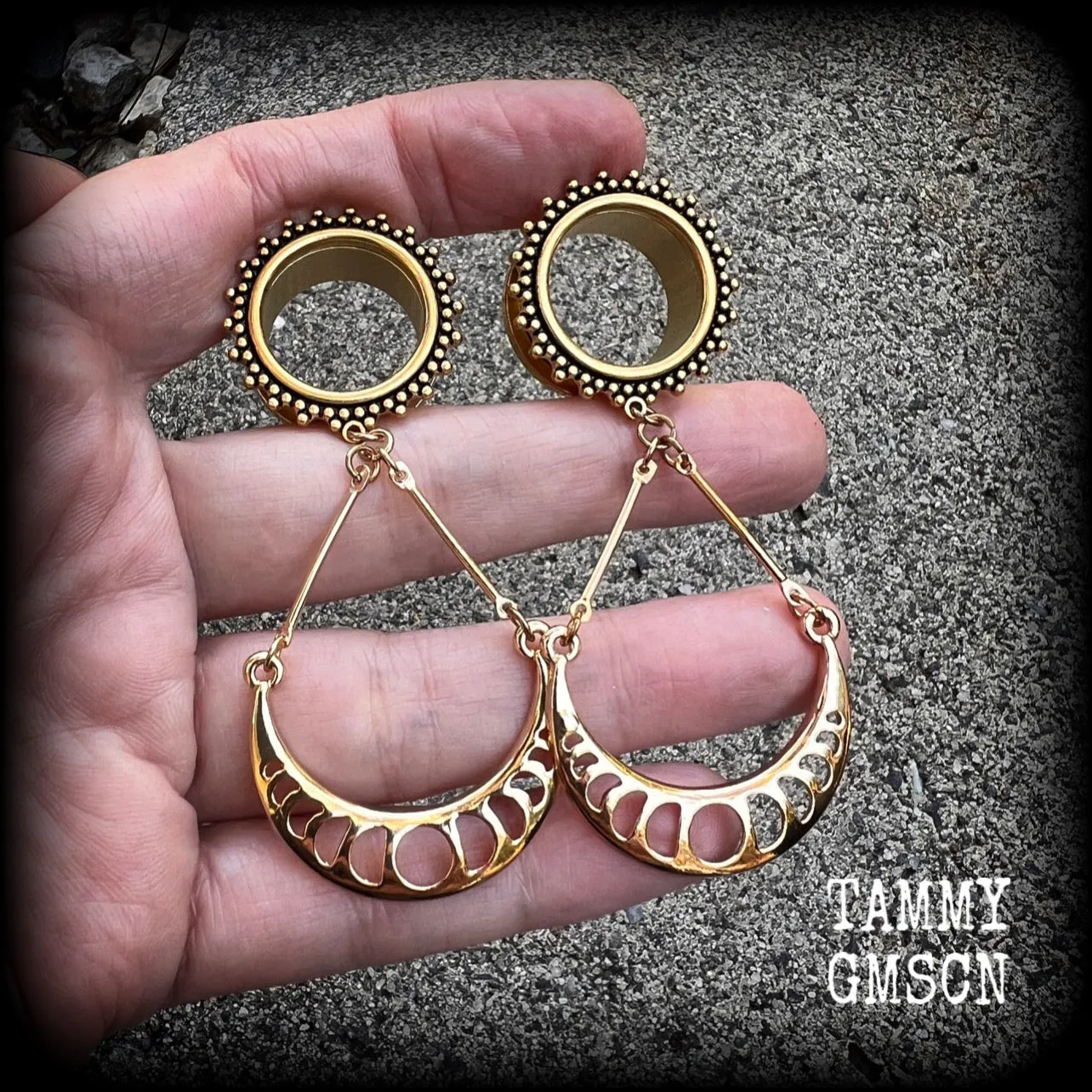 Moon phase tunnel earrings-Ear gauges