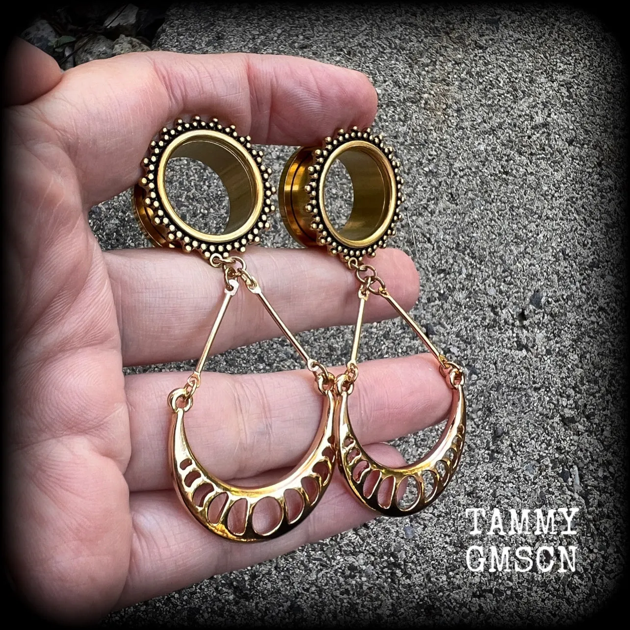 Moon phase tunnel earrings-Ear gauges