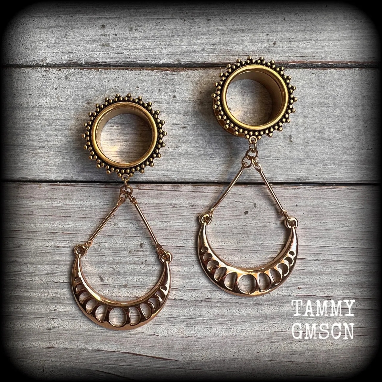 Moon phase tunnel earrings-Ear gauges