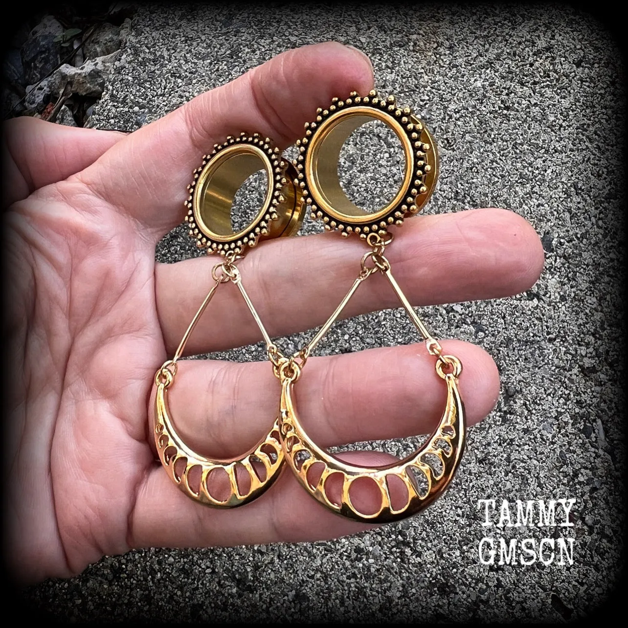 Moon phase tunnel earrings-Ear gauges