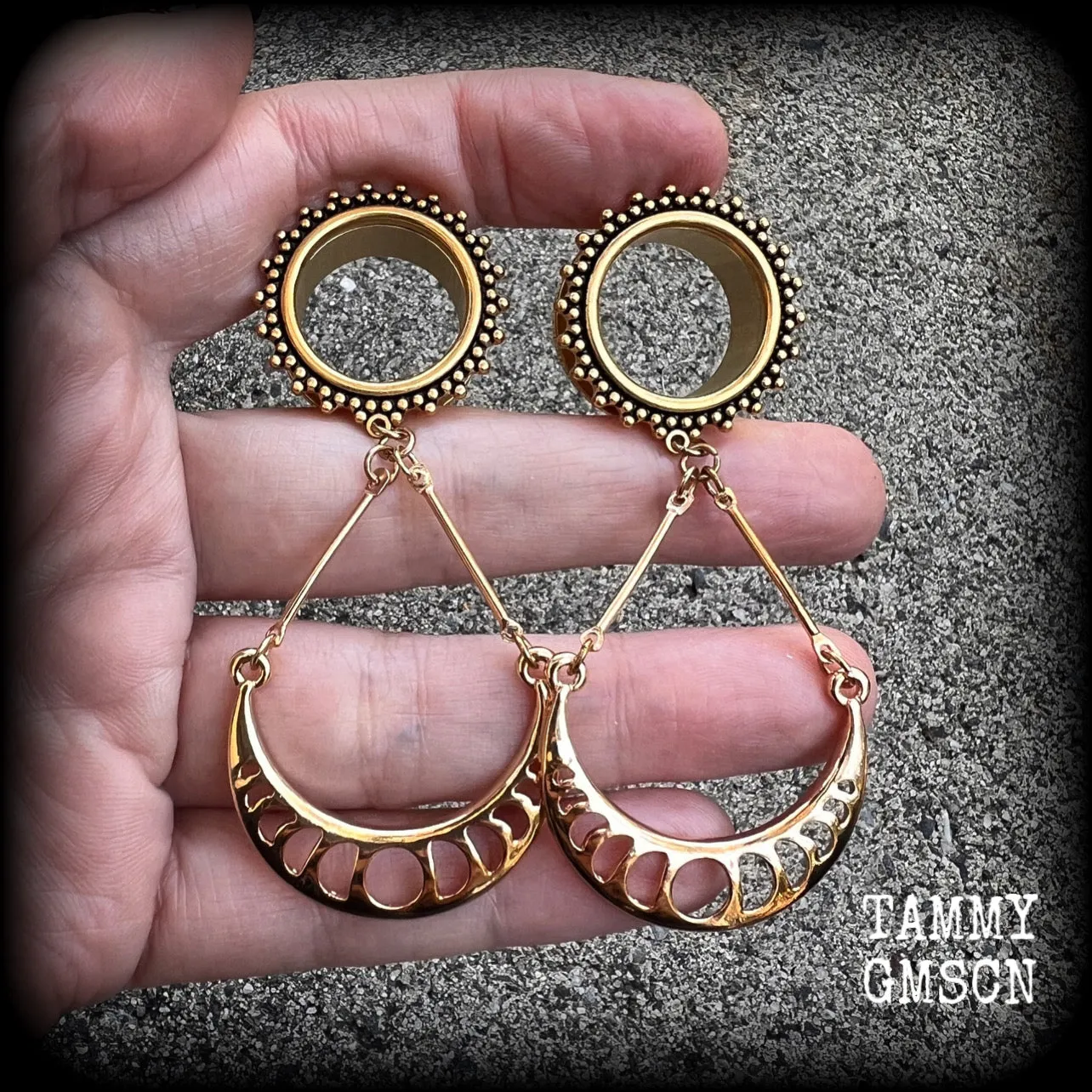 Moon phase tunnel earrings-Ear gauges