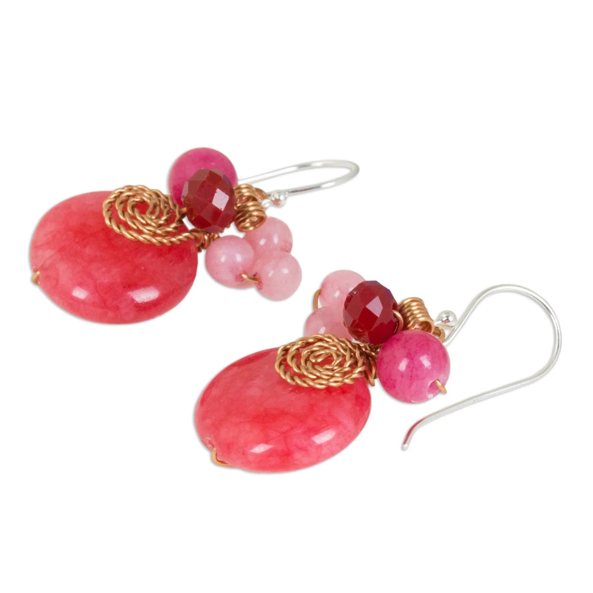 Moonlight Garden in Cerise Quartz & Silver Beaded Earrings