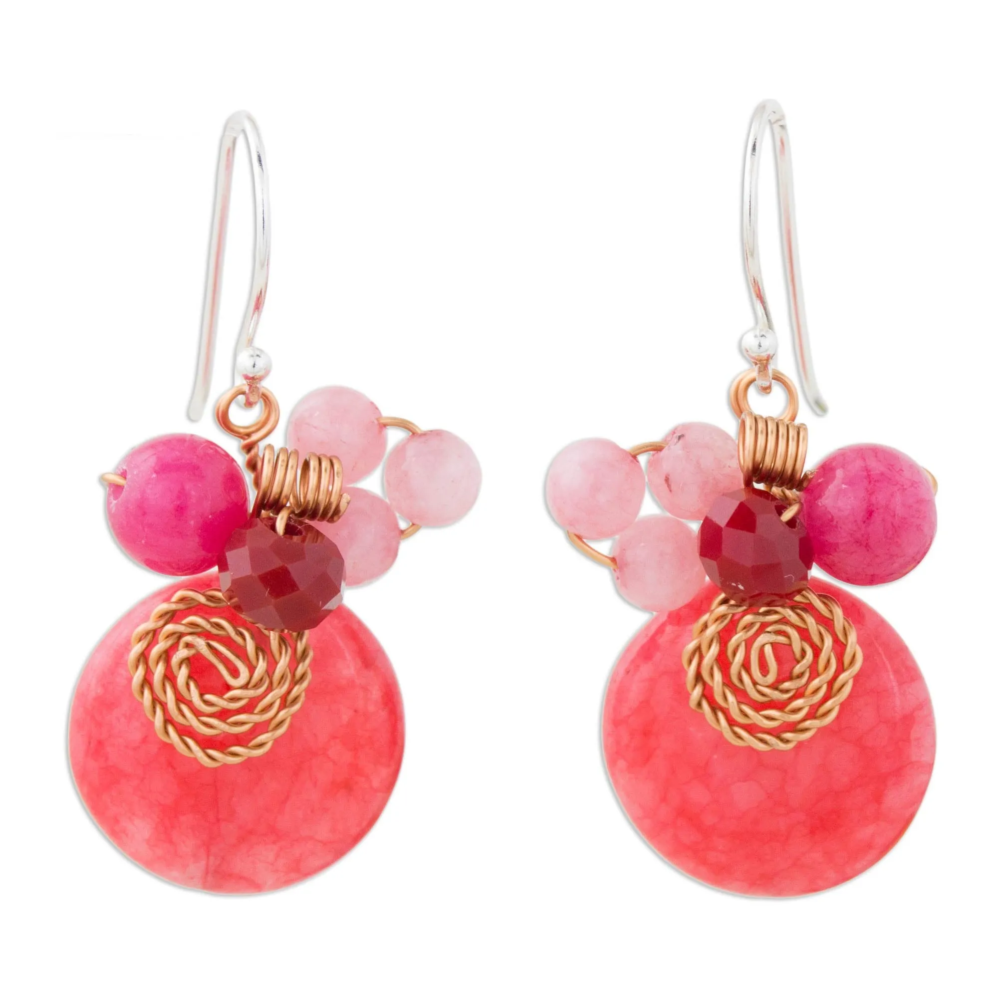 Moonlight Garden in Cerise Quartz & Silver Beaded Earrings