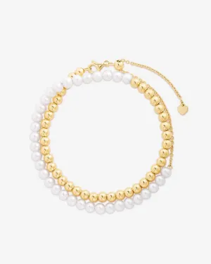 Multiway Pearl and Gold Beaded Necklace   Double Wrap Bracelet