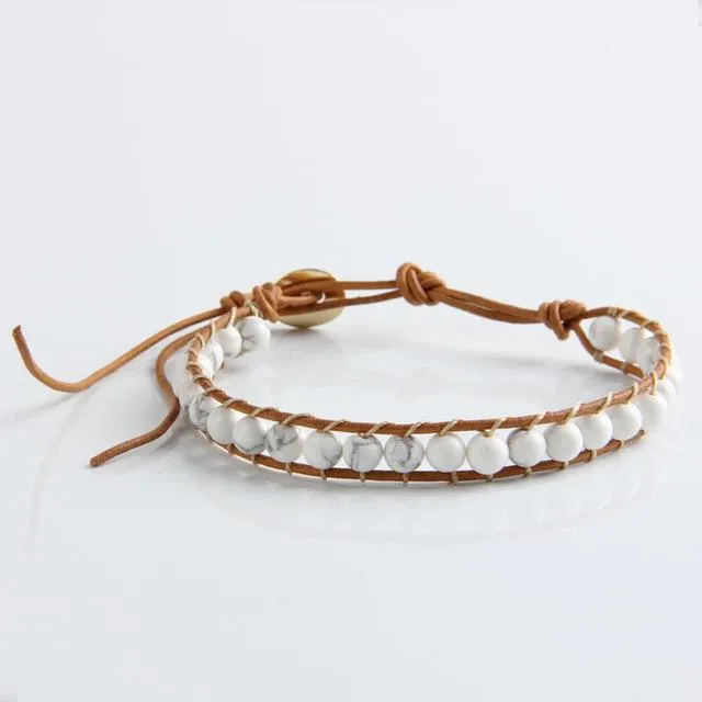 Natural Stone Beads Leather Cord Wrap Bracelet